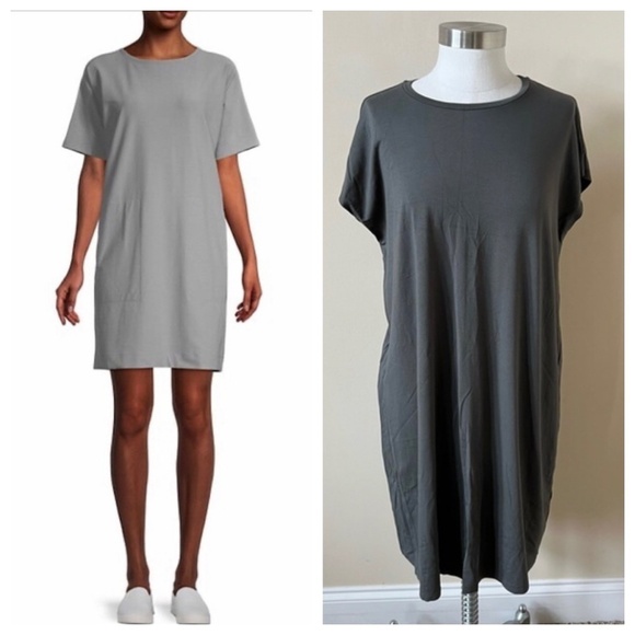 Eileen Fisher viscose elastane stretch short sleeve t-shirt dress 494 - Picture 1 of 8